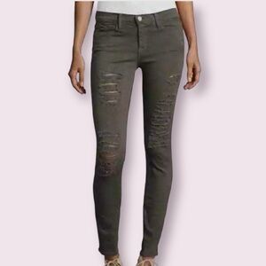 Frame Forest Green Faded Le Skinny De Jeanne Distressed Jeans 28